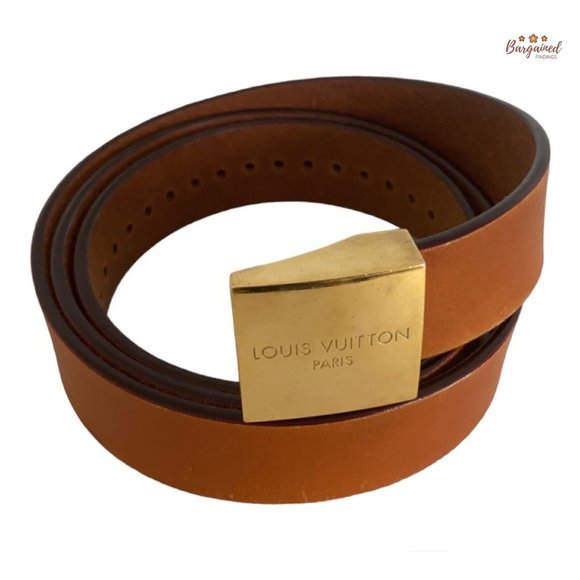 Authentic Louis Vuitton Orange Leather Ceinture Carre Buckle Adjustable Belt - Picture 1 of 13